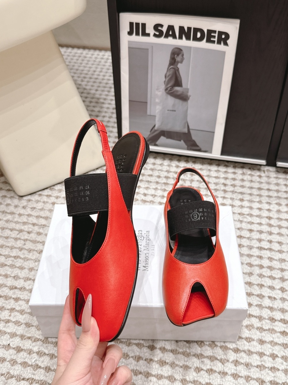 Maison Martin Margiela Red Leather Open-Toe Slingback Mules - Picture 5 of 9